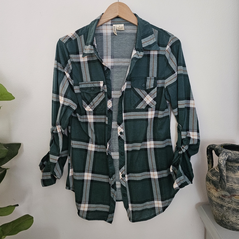 Green Plaid Button-Up Shirt